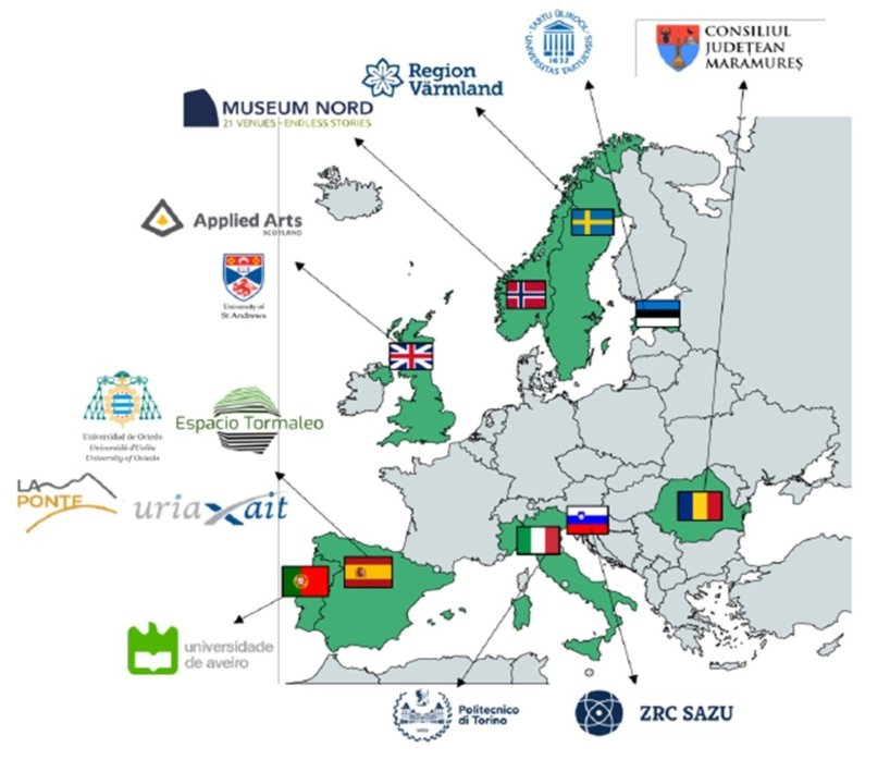 Euroopa kaardil on märgitud projekti CULTURALITY partnerid
